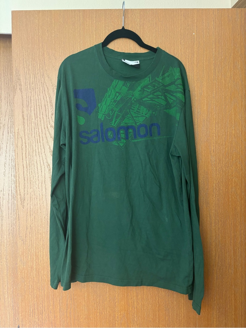 Salomon Men's Long Sleeve Tee in Dark Green with Navy Logo